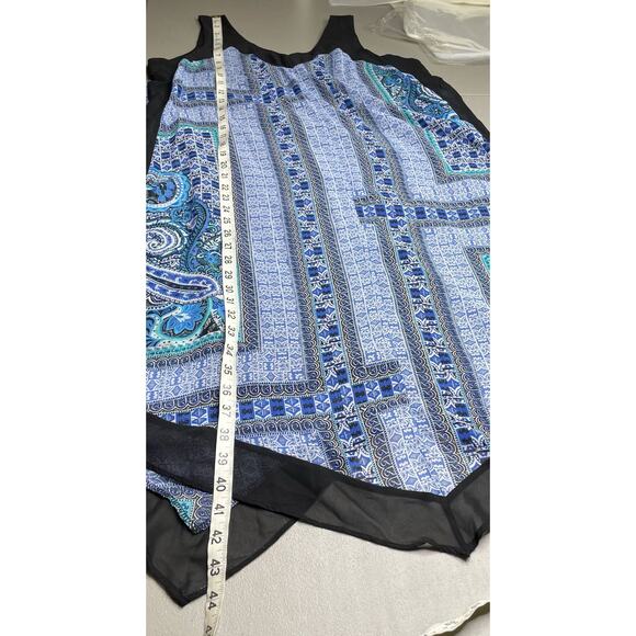Paisley Midi Sz L Tank Dress Blue Black Handkerchief Hem Beach Boho Geometric - Picture 10 of 10
